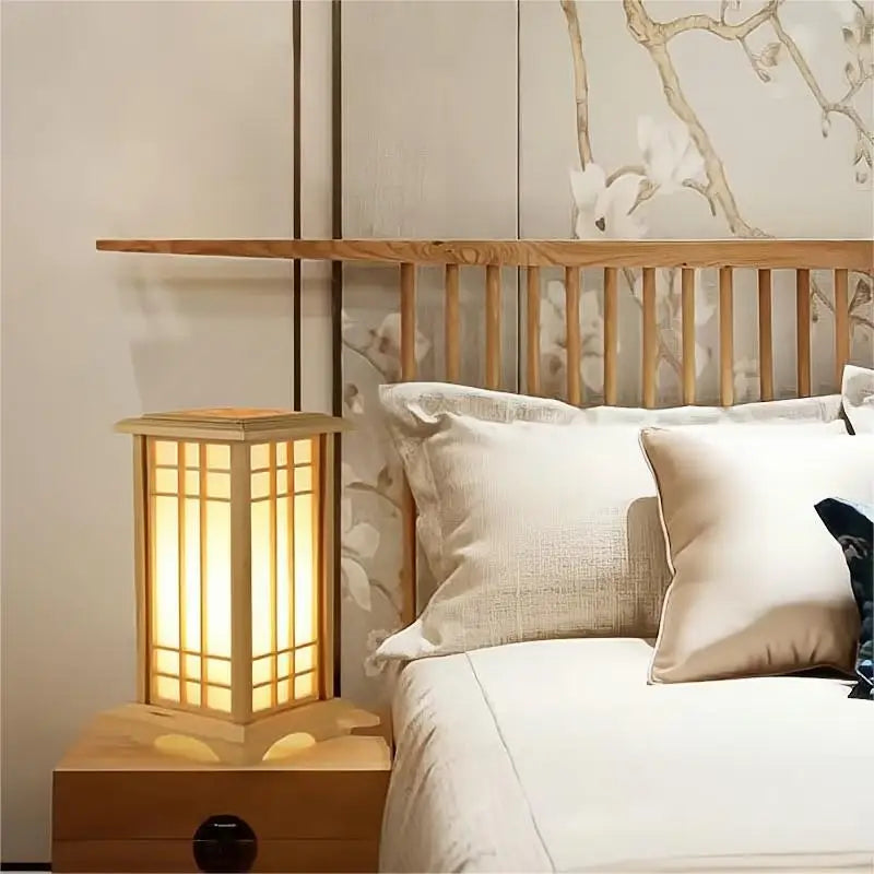 lampadaire japonais en bois massif pour intérieur lumineux - vue 4 sur 9