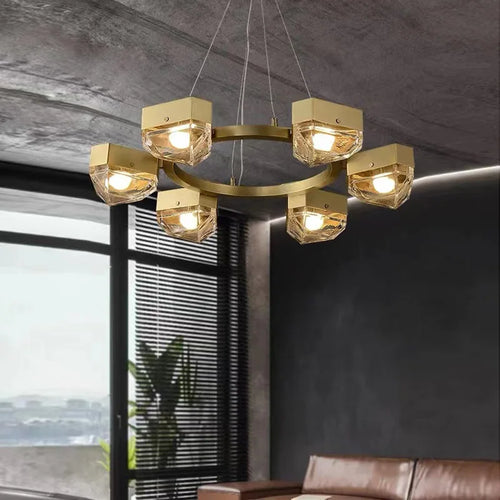 suspension led décorative en cuivre avec luminaire réglable - vue 5 sur 14