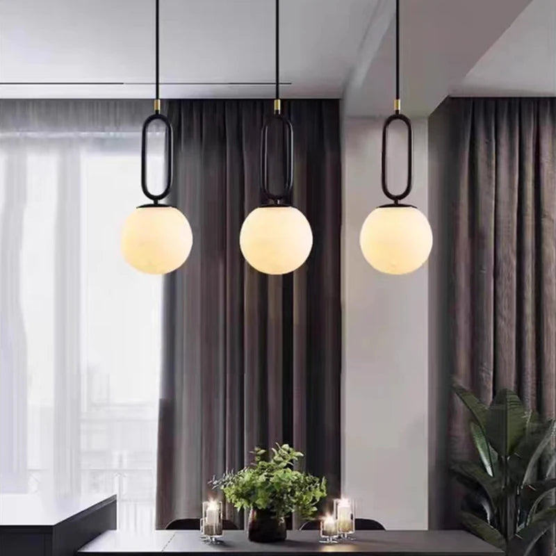 suspension led en laiton et marbre naturel réglable - vue 3 sur 8