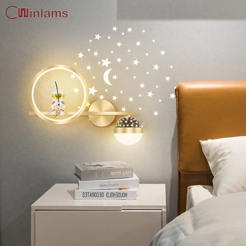 applique murale led créative lune astronaute décoration pour enfant - vue 2 sur 23
