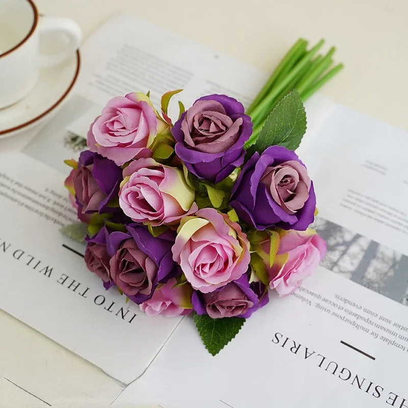 bouquet de roses artificielles en soie décoration florale pour table - vue 5 sur 15