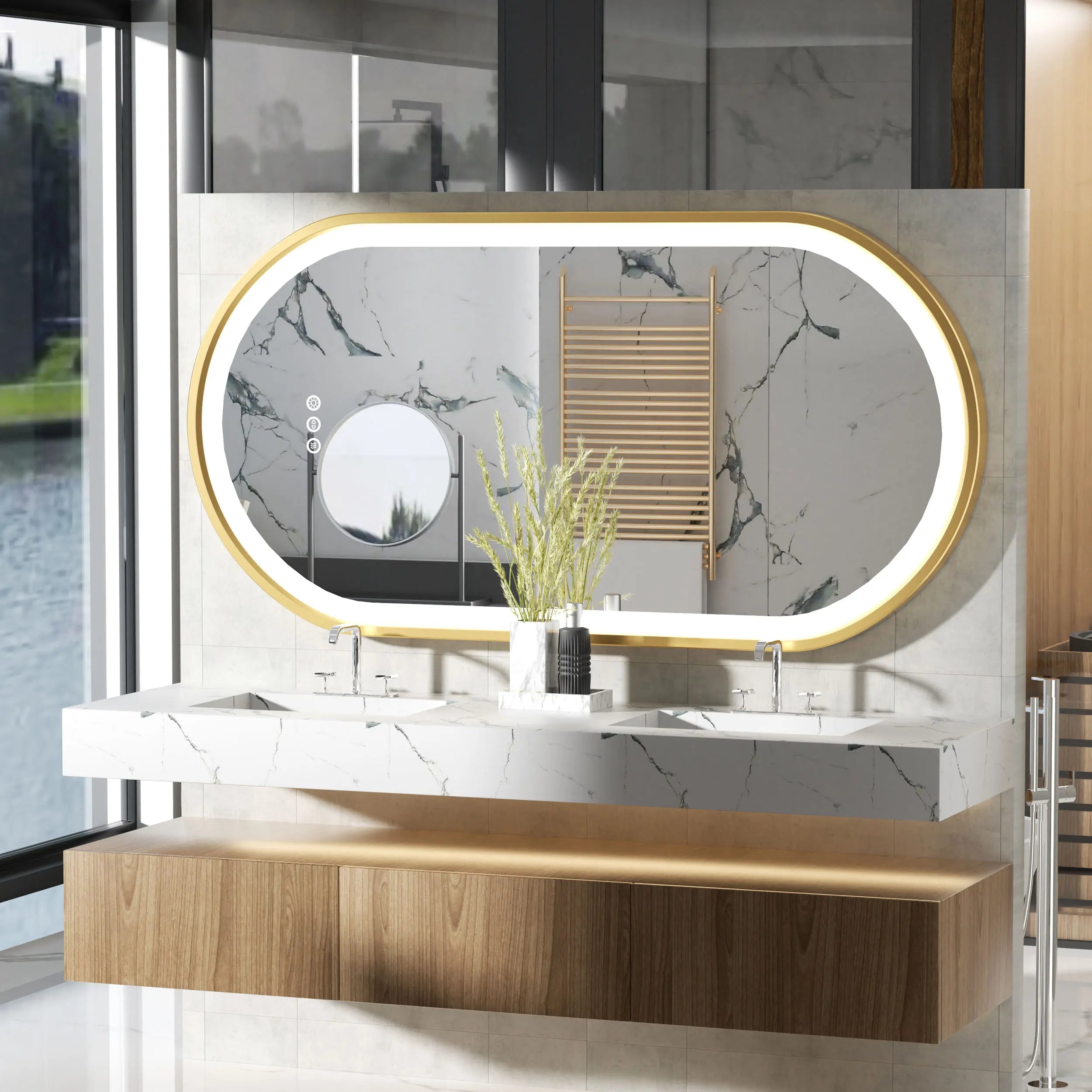 miroir oval à led avec éclairage ajustable et anti-buée - vue 3 sur 8