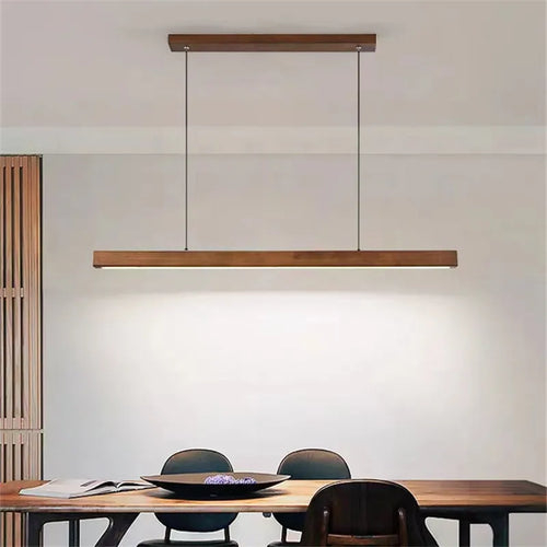 lustre rétro en bois de noyer avec bande longue pour loft - vue 3 sur 16