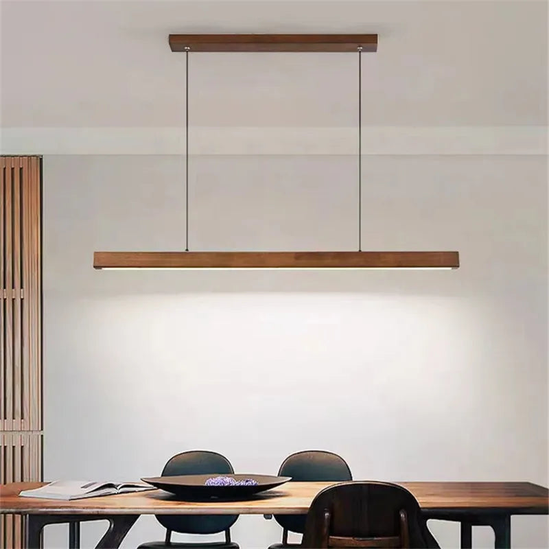 lustre rétro en bois de noyer avec bande longue pour loft - vue 3 sur 16