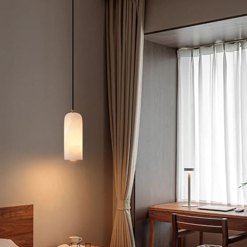 lustre naturan en marbre avec ampoule en cuivre simple éclairage - vue 4 sur 7