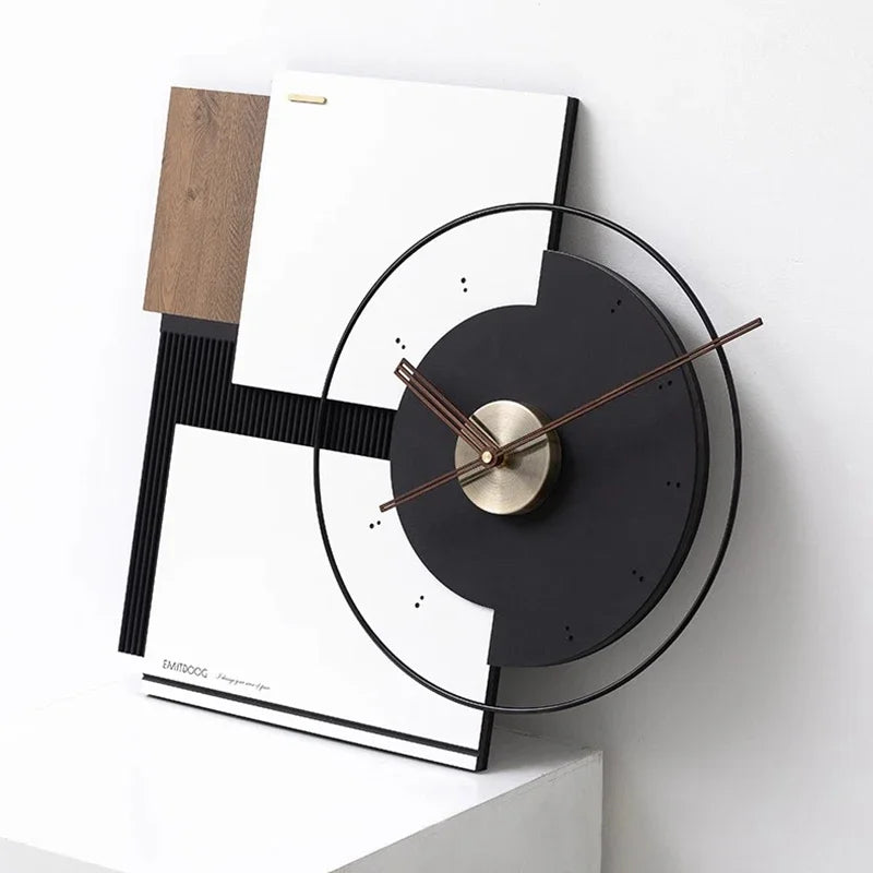 grande horloge murale silencieuse en noyer décoration moderne - vue 5 sur 10