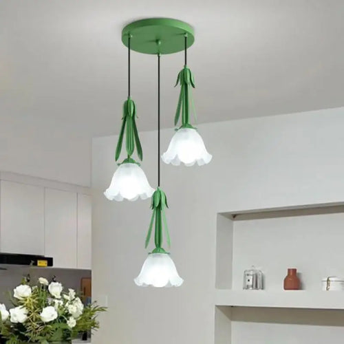 lustre suspendu à led en verre blanc laiteux à 3 têtes - vue 2 sur 12