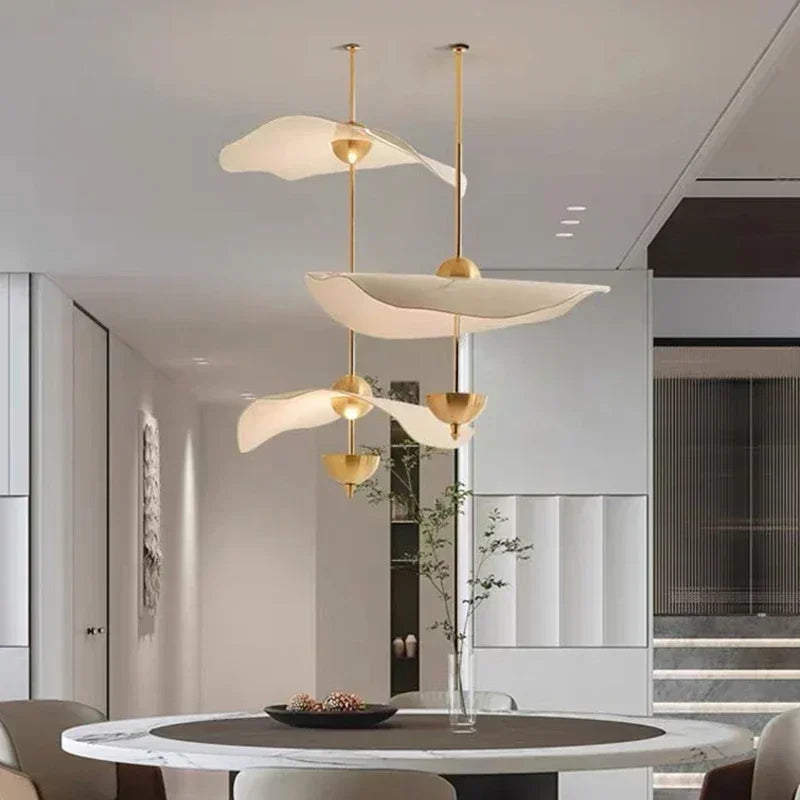 lustre nordique suspendu en acrylique art feuille de lotus moderne - vue 5 sur 11