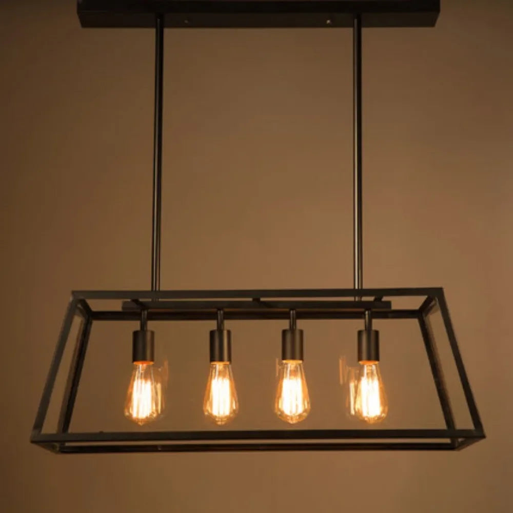 Vintage industriel fer suspension Loft Restaurant lustre rectangulaire lanterne lampe créative salon chambre éclairage - vue 3 sur 9