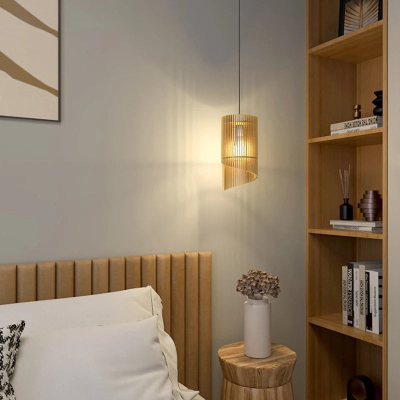 lustre wabi-sabi en bois avec éclairage led suspendu - vue 3 sur 8