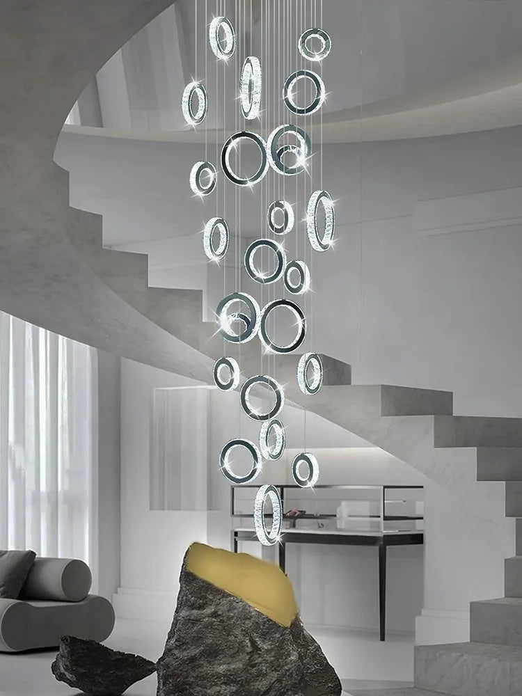 Modern LED Crystal Chandelier Nordic Ring Hanging Lights for Living Room, Hanging Lamps Fixtures Staircase Lighting Pendant Lamp - vue 4 sur 14
