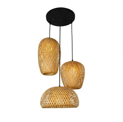 Suspension en bambou tissé à la main rétro salle à manger lanterne lustre E27 jardin maison chambre luminaires décoratifs suspension - vue 14 sur 14