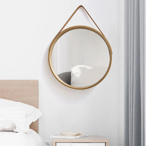 miroir rond mural en bois épais pour maquillage - vue 6 sur 9