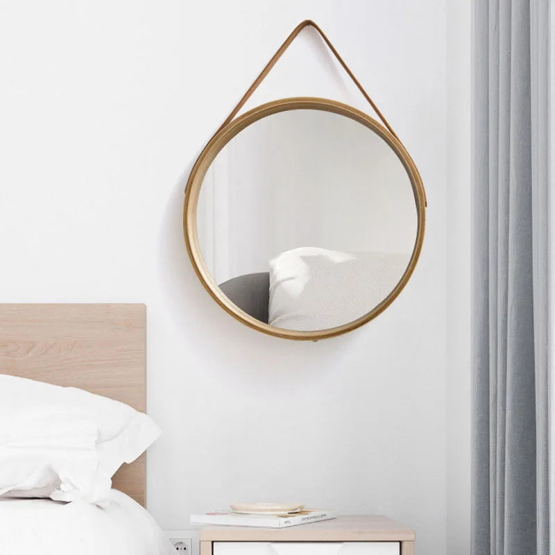 miroir rond mural en bois épais pour maquillage - vue 5 sur 9