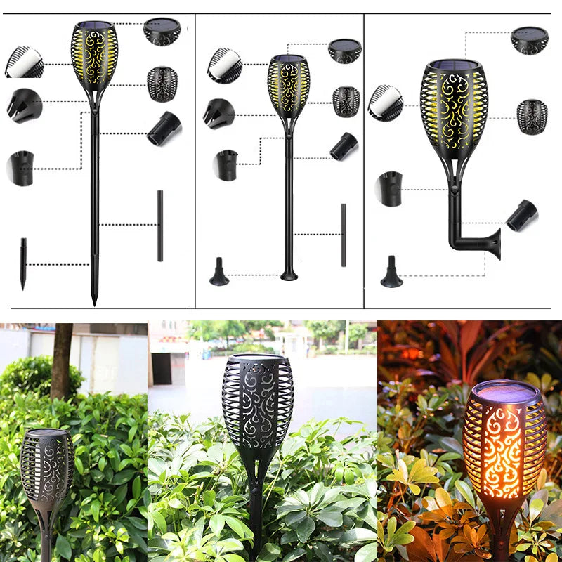lampe solaire extérieure 96 led torche vacillante pour jardin et patio - vue 4 sur 11