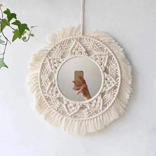 miroir mural en macramé décoration intérieure style bohème - vue 10 sur 11
