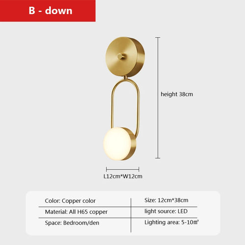 LED cuivre applique moderne nordique simple étude décoratif - vue 12 sur 13