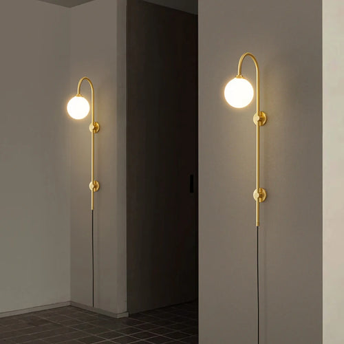 Nordic All Copper Wall Lamp, Bedroom Headboard, Creative Hotel Villa, No Wiring, with Plug, Living Room, Background Wall Lamp - vue 3 sur 7
