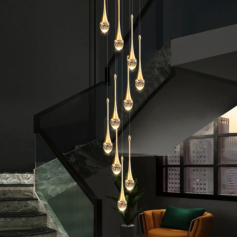2024 Teardrop LED chandelier staircase luxury corridor long spiral crystal lamp modern home decorative chandelier fixtures - vue 3 sur 15