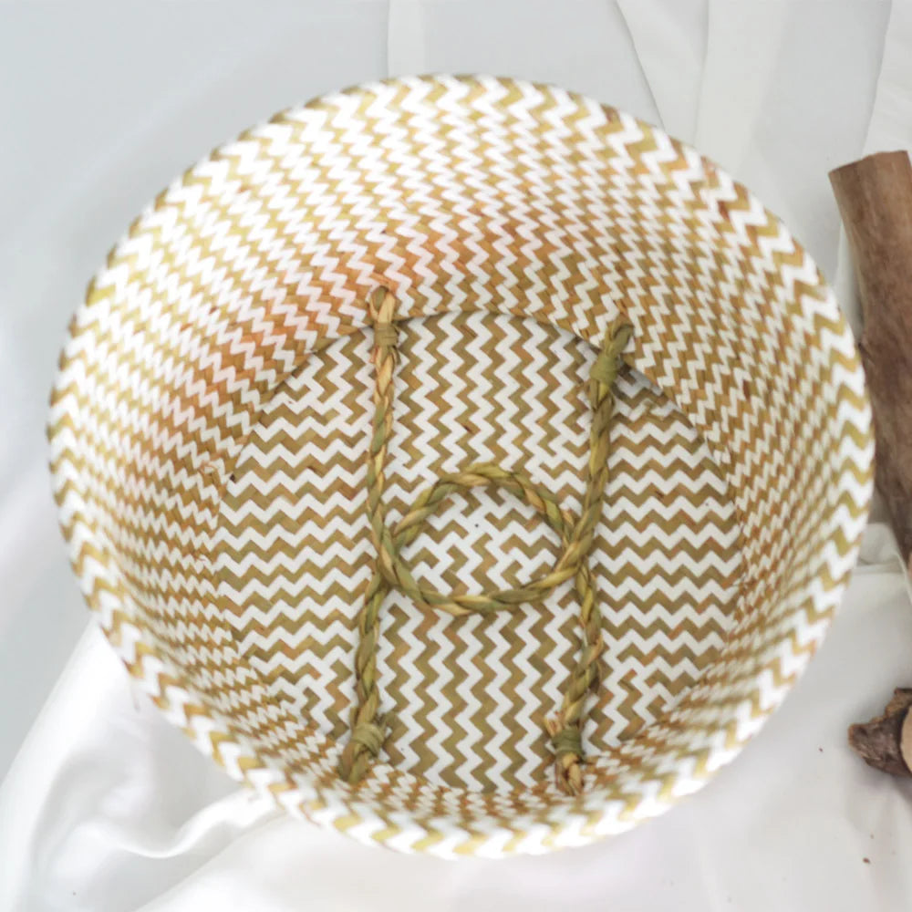 panier pliable en paille d'algues pour rangement et décoration intérieure - vue 3 sur 7