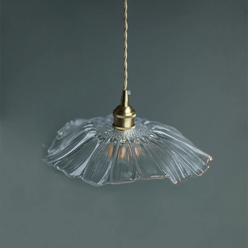 suspension led nordique en verre laiton forme de fleur - vue 3 sur 13