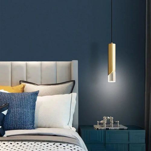 lustre led cylindrique minimaliste en fer et cristal clair - vue 4 sur 8