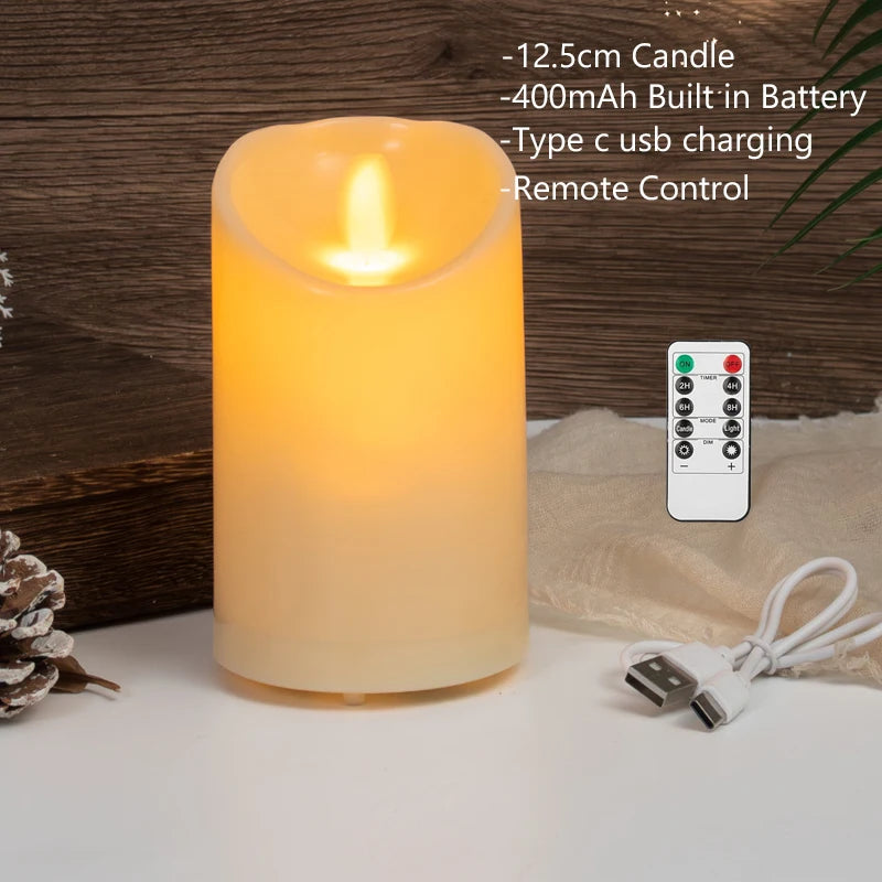 bougie pilier led rechargeable à distance avec minuterie et ambiance festive - vue 9 sur 13