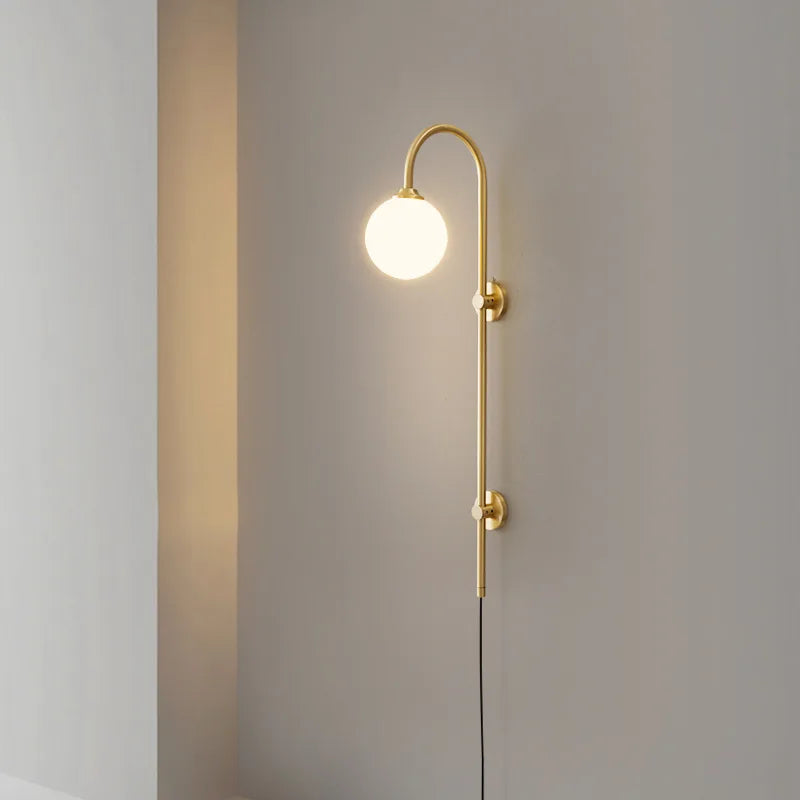 Nordic All Copper Wall Lamp, Bedroom Headboard, Creative Hotel Villa, No Wiring, with Plug, Living Room, Background Wall Lamp - vue 4 sur 7
