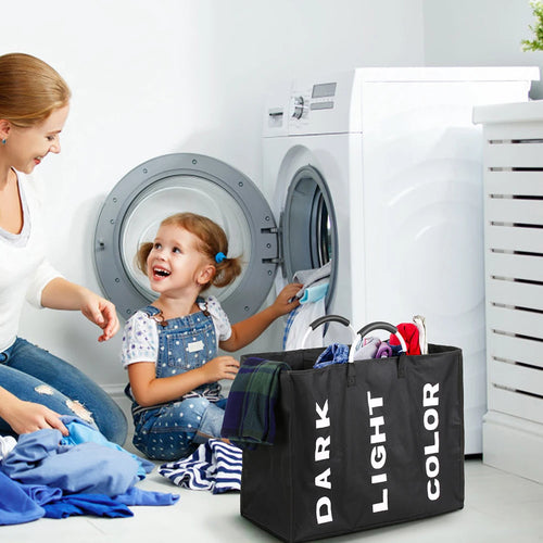 sac à linge pliable 3 sections trieur portable en tissu durable - vue 4 sur 8