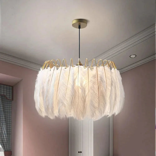 plafonnier décoration en plumes d'autruche simplicité nordique - vue 2 sur 8