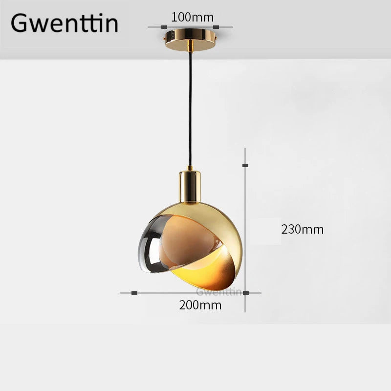 suspension moderne en or avec éclairage led décoratif - vue 3 sur 8