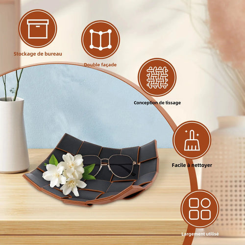 plateau de rangement en cuir pour clés et objets divers - vue 4 sur 10