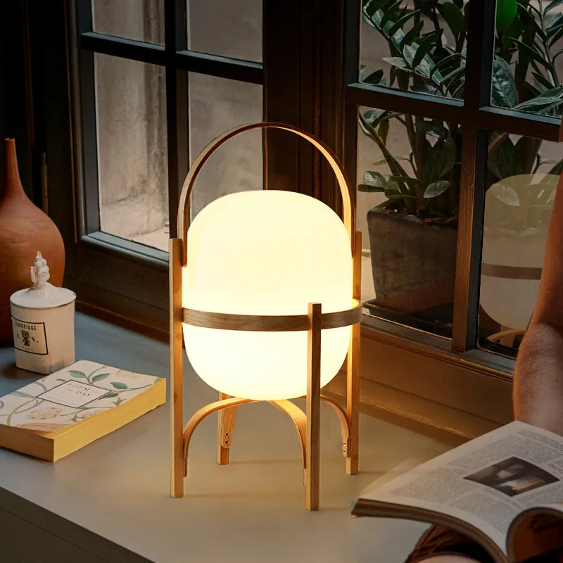 lampe sur pied bois moderne art éclairage table salon étude chambre portable - vue 4 sur 8