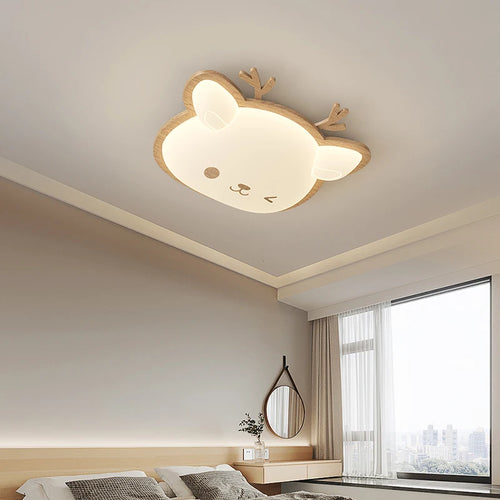 plafonnier nordique led en bois massif avec motifs de cerf et élan - vue 2 sur 9