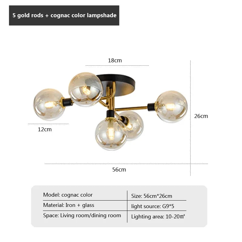 plafonnier nordique led en verre et métal pour intérieur loft - vue 18 sur 18