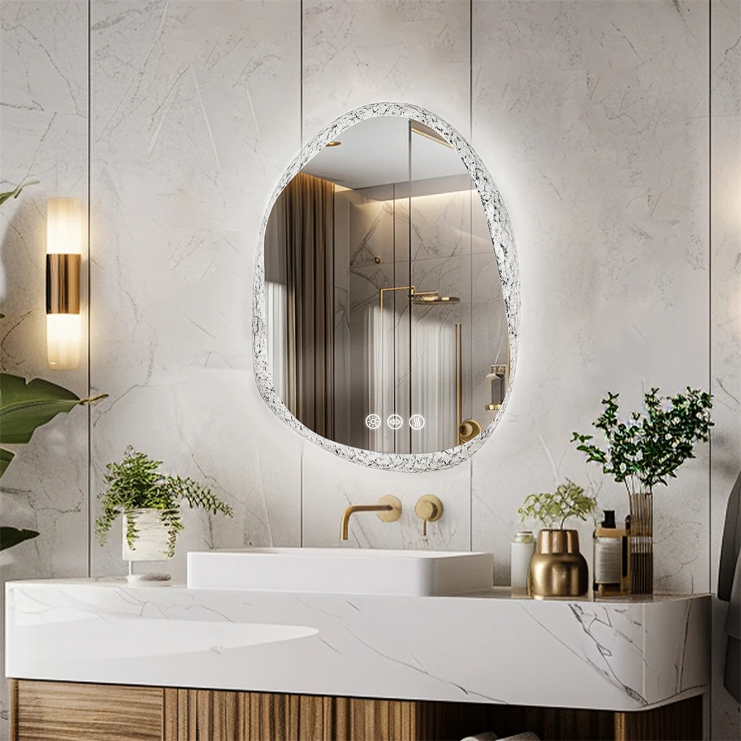 miroir à led irrégulier avec cadre en verre rétroéclairé réglage 3 couleurs - vue 3 sur 9