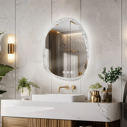 miroir à led irrégulier avec cadre en verre rétroéclairé réglage 3 couleurs - vue 3 sur 9