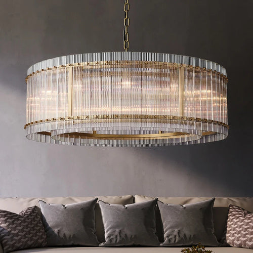 lustre de luxe en cristal double anneau doré led suspendu - vue 3 sur 21