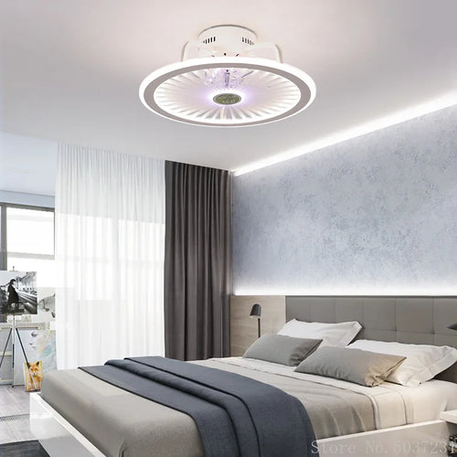 110V / 220V Nordic Simple Bedroom Ceiling Fan Lamp Invisible Restaurant Living Room Children's Room Intelligent Fan Home Decor - vue 4 sur 13