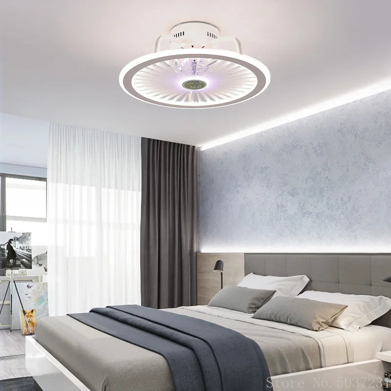 110V / 220V Nordic Simple Bedroom Ceiling Fan Lamp Invisible Restaurant Living Room Children's Room Intelligent Fan Home Decor - vue 3 sur 13