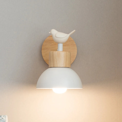 applique murale nordique en bois avec interrupteur décoratif oiseau - vue 2 sur 16