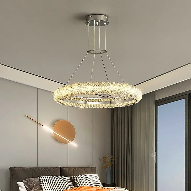 lustre moderne en chrome et cristal pour décoration intérieure - vue 4 sur 12