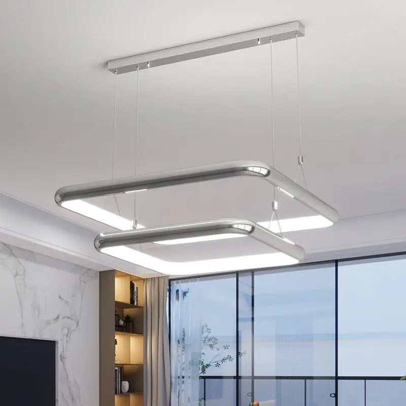 lustre moderne led suspension carrée perle pour maison - vue 4 sur 12
