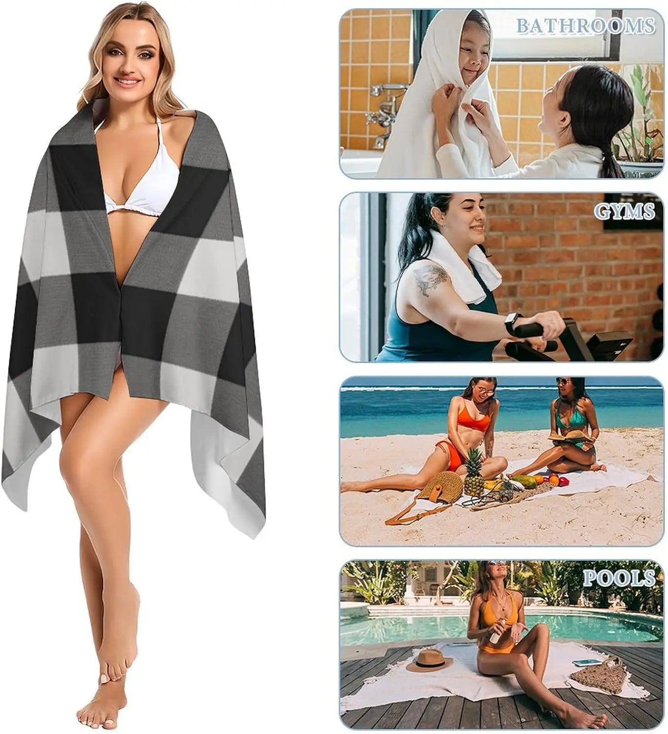 serviette de plage carreaux style leger anti sable - vue 5 sur 6