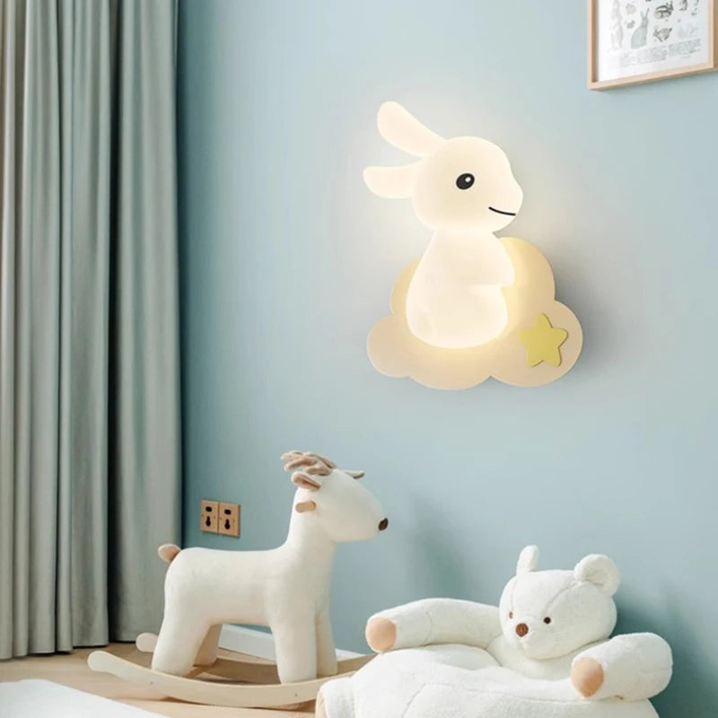 Applique murale de lapin mignon LED lampe de chambre d'enfant moderne Simple chaud chambre de bébé pépinière petite fille garçon chambre chevet appliques murales - vue 4 sur 12