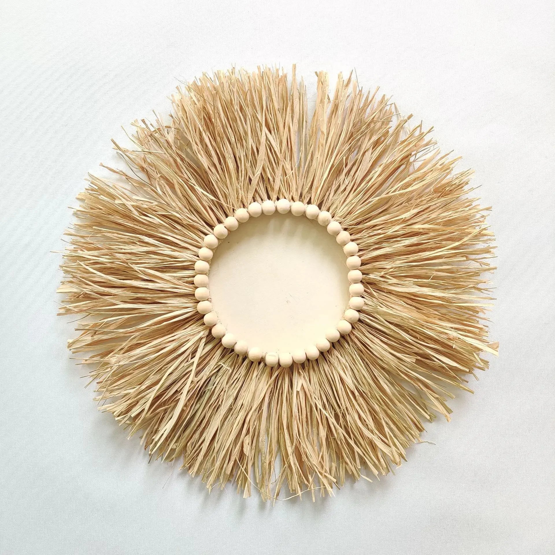 miroir décoratif bohème en paille tissée romantique pour mariage - vue 8 sur 13