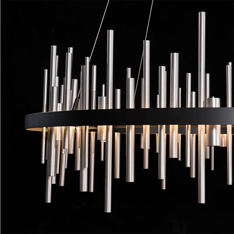 lustre minimaliste en acier inoxydable noir design postmoderne - vue 9 sur 16