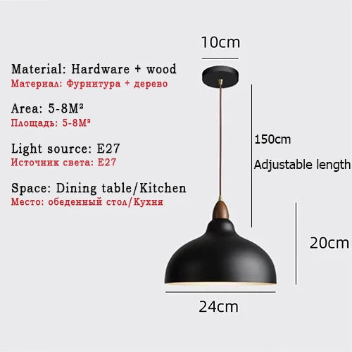 Suspension nordiques lampes suspendues industrielles luminaire d'intérieur pour salon salle à manger cuisine décor noir blanc suspension - vue 10 sur 10