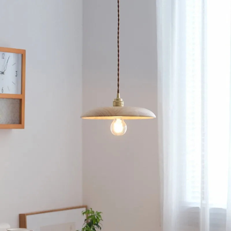 suspension led en bois et laiton style nordique moderne - vue 3 sur 10
