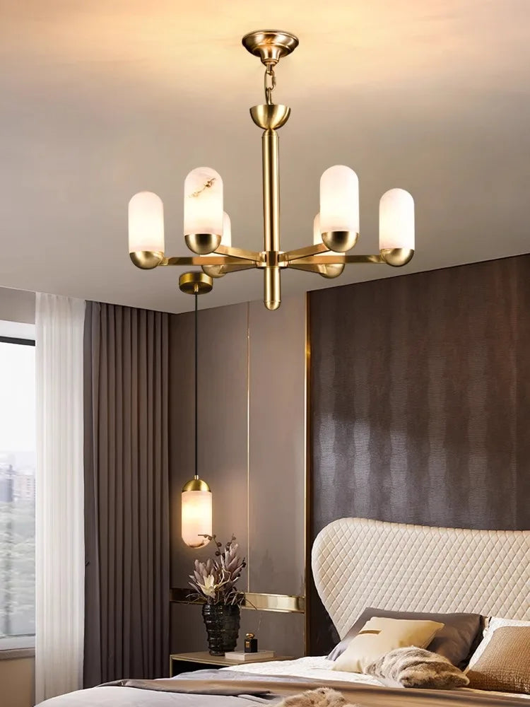 Lustre design LED marbre espagnol cuivre décoratif maison - vue 2 sur 11
